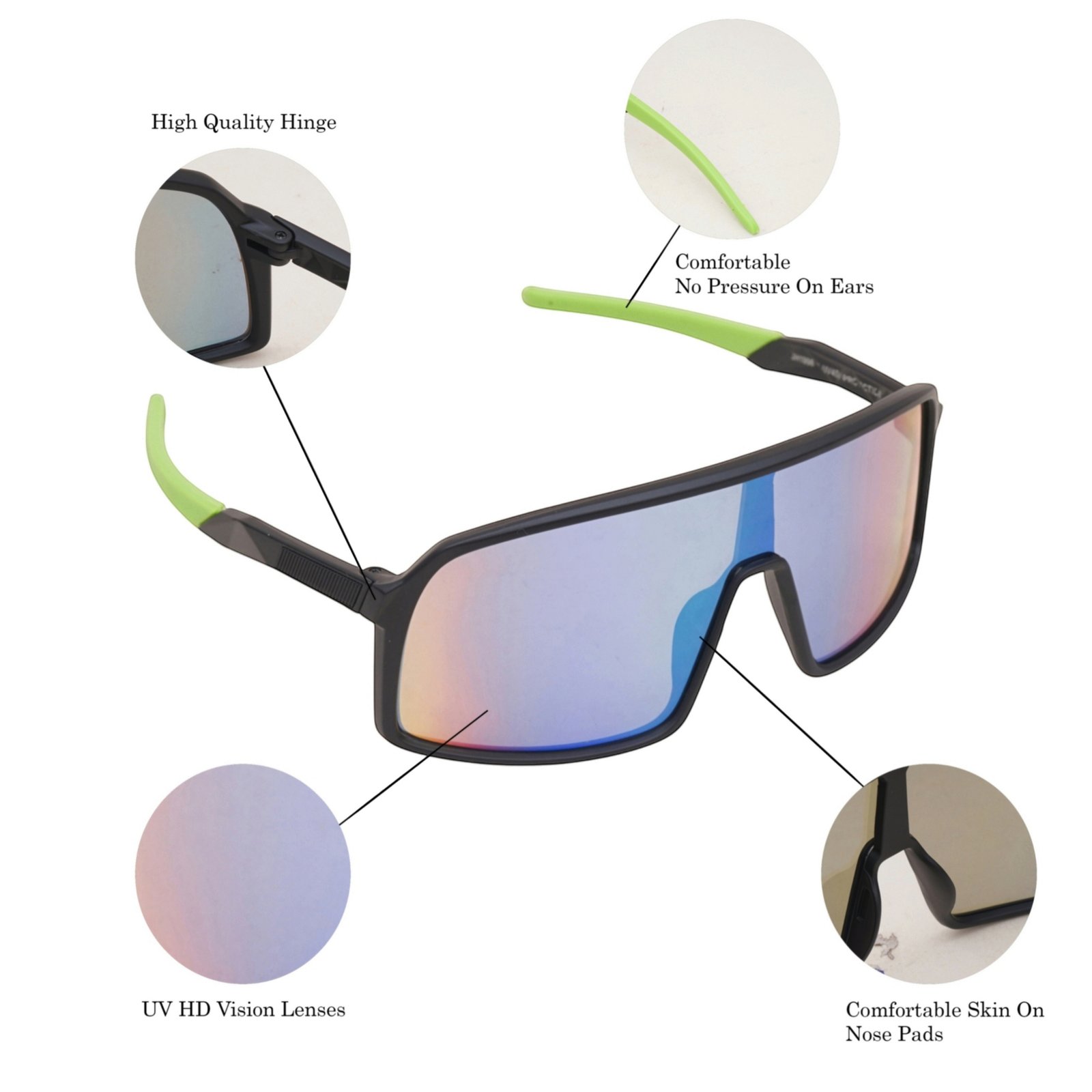 Black Green UV Protection Sports Sunglasses – Stylish Dual Tone Frame for Men & Women