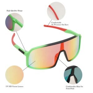 HK Green Red UV Protection Sports Sunglasses – Trendy Dual Color Frame for Men & Women